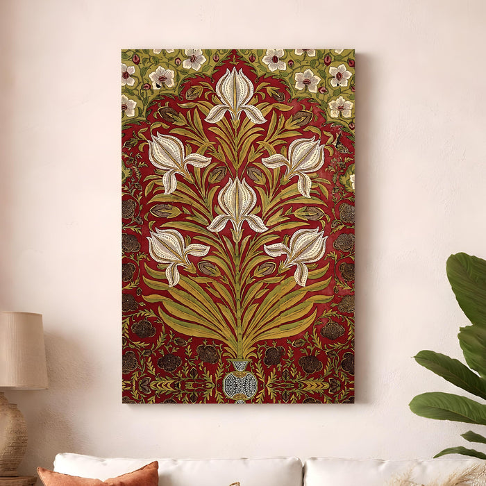 Royal Mughal Floral Stretched Canvas Painting For Living Room | Madhubani Buta Flower Stretched Canvas Wall Art For Livingroom Home Decor, Bedroom, Hallway's, Office, Hotel - 56x86 cm