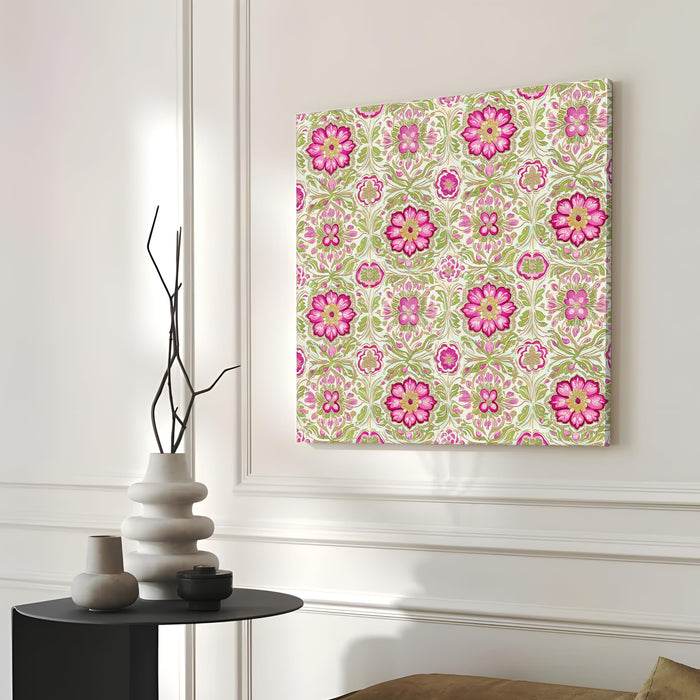 Mughal Flower Miniature Painting for Wall Decoration | Flower Canvas Wall Painting for Living Room, Bedroom, Home and Office Wall Decor (41x41 Cm)