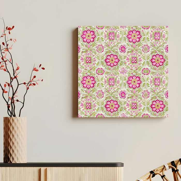 Mughal Flower Miniature Painting for Wall Decoration | Flower Canvas Wall Painting for Living Room, Bedroom, Home and Office Wall Decor (41x41 Cm)