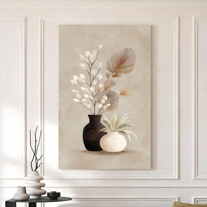 Boho Vase Pampas Stretched Canvas Painting For Living Room | Neutral Decor Stretched Canvas Wall Art For Livingroom Home Decor, Bedroom, Hallway's, Office, Hotel - 56x86 cm