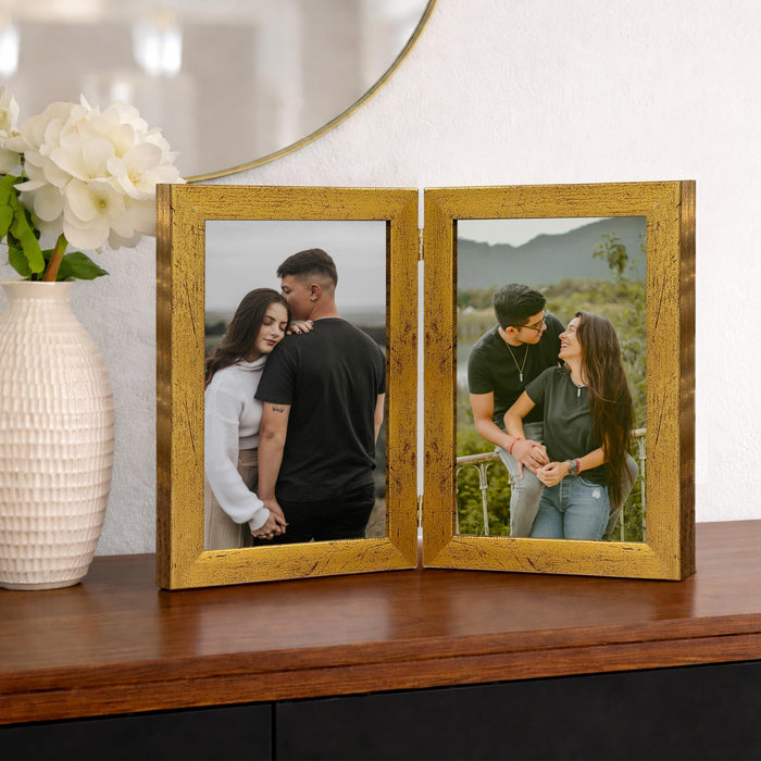 Art Street Folding Table Stand Valentine Couple Golden 5x7 Inch Photo Frame For Home Décor | Foldable Photo Frame with Acrylic Plexiglass | For Bedroom, Hallways, Office, Living Room (13x18 CM)