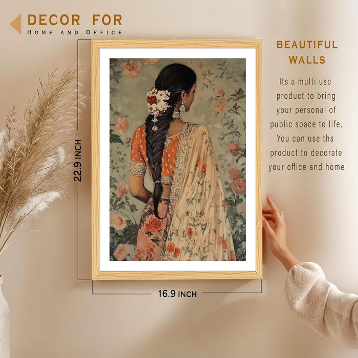 Traditional Women Art Print, Cultural Design Wall Decorative Art Prints Framed Painting (17x23 Inch)