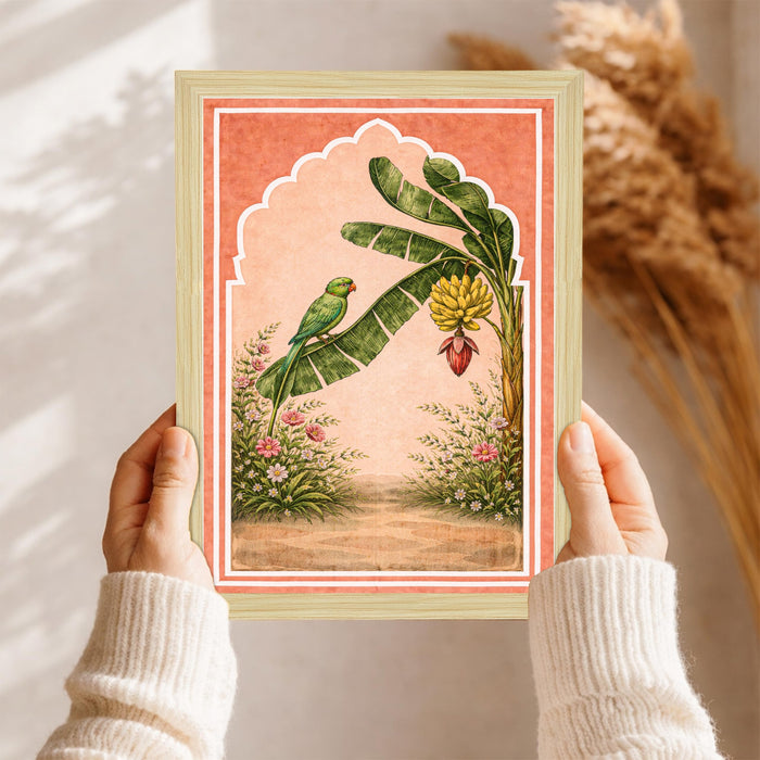 Mughal Miniature Painting With Frame for living room, Royal Flower garden Framed Wall Art Painting for Home Decor Set of 6, Size 9.5 by 12.5 Inch