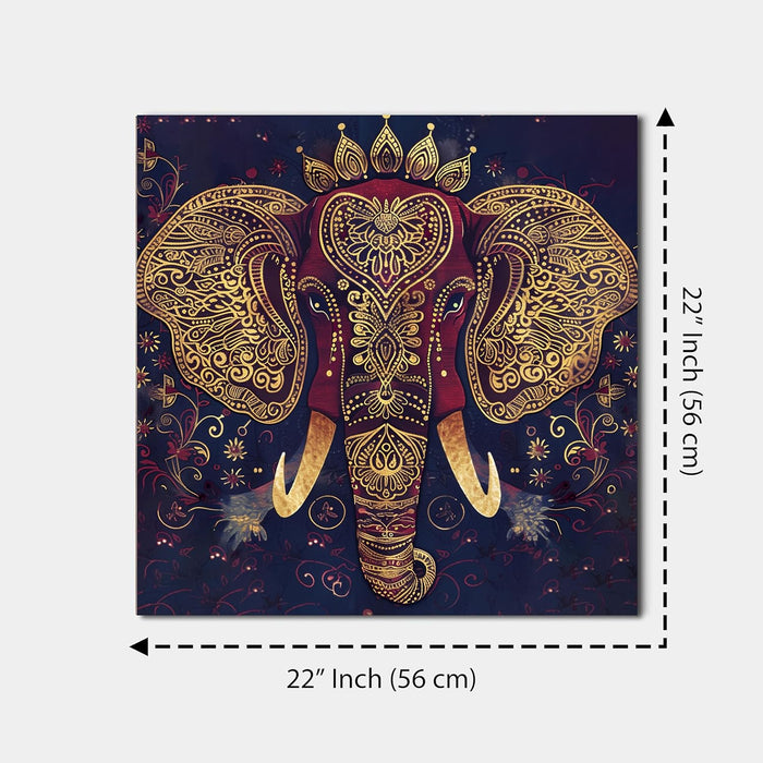 Stretched Canvas Indian Elephant Artwork for Wall Decoration Textured Painting 22x22 Inch