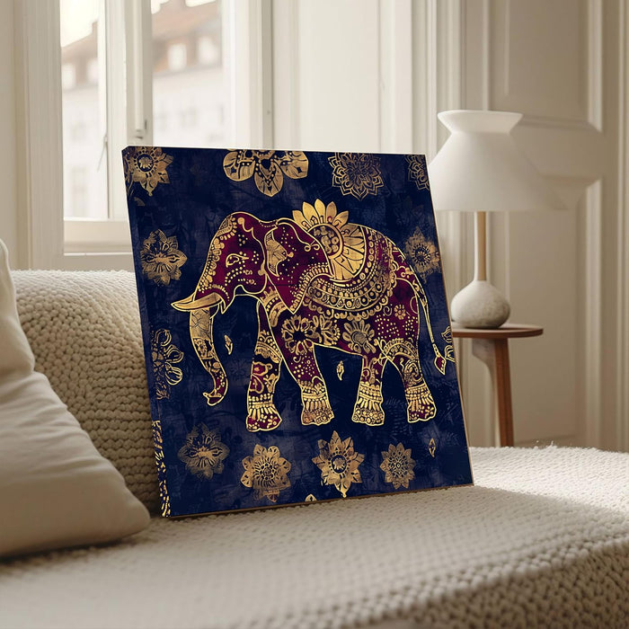 Stretched Canvas Traditional Madhubani Elephant Painting for Wall Decoration 22x22 Inch