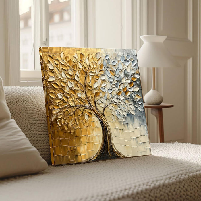 Stretched Canvas Brush Stroke Tree Artwork Textured Painting for Wall Decoration 22x22 Inch