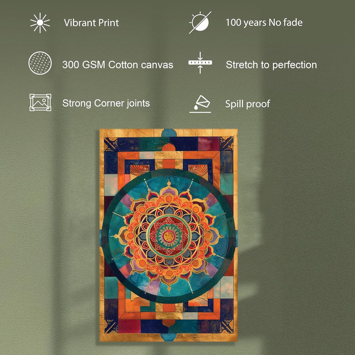 Abstract Multicolor Geometric Mandala Painting with Frame, Framed Canvas Paintings Stretched Canvas Wall Art 22x34 Inch