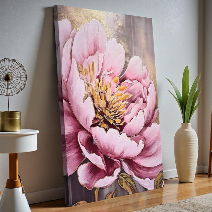Stretched Canvas Pink Peony Flower 3D Abstract Paintings Hand Painted Abstract Vastu Canvas Painting Paintings for Office Hand Painted Art 61x91 cm