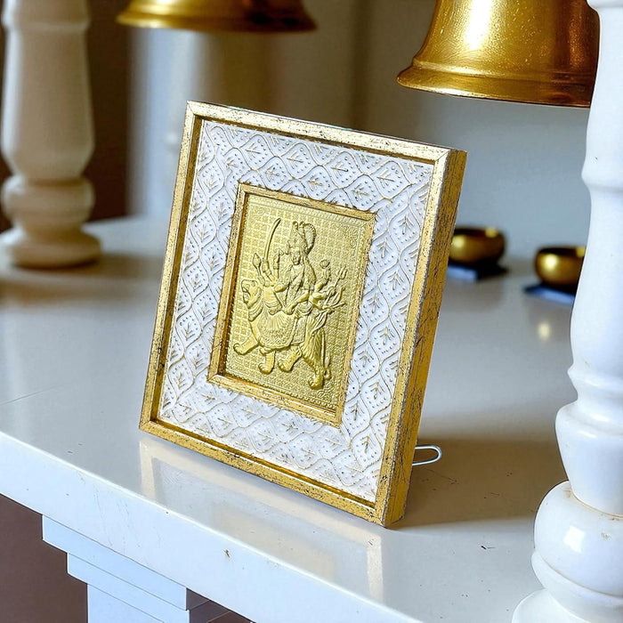 Gold Plated Ma Durga Photo Frame, Silver and Gold God Photo Frames (6x5 inch)