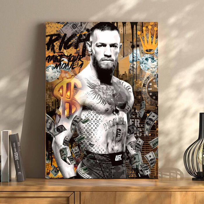 PAINTINGMANTRA Power Fighter Pop Art Stretched Canvas Painting Print | Strength & Money Motivation Wall Art | Modern Gym, Office & Home Wall Décor, 41x56 cm