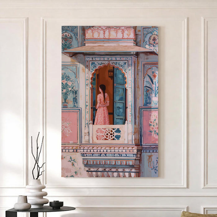 Indian Rajasthani Stretched Canvas Painting For Living Room | Jaipur Abstract Stretched Canvas Wall Art For Livingroom Home Decor, Bedroom, Hallway's, Office, Hotel - 56x86 cm