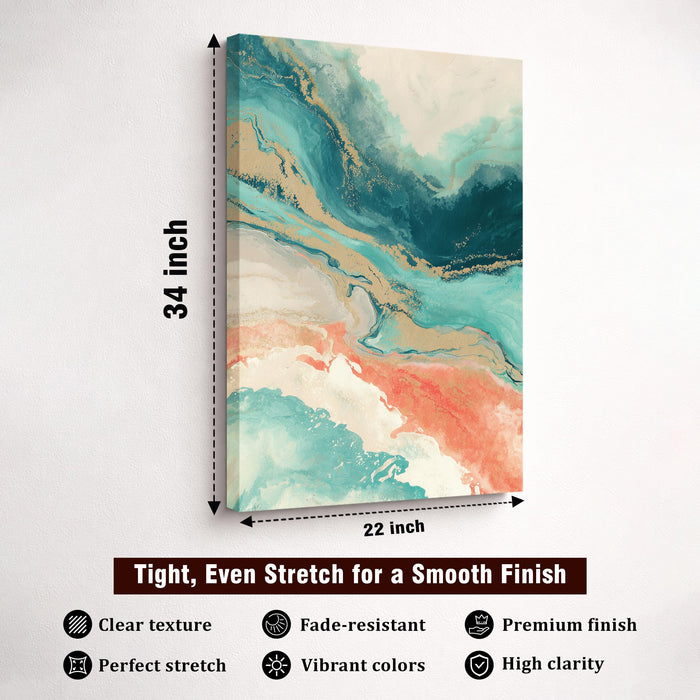 Abstract Fluid Stretched Canvas Painting For Living Room | Turquoise Marble Stretched Canvas Wall Art For Livingroom Home Decor, Bedroom, Hallway's, Office, Hotel - 56x86 cm