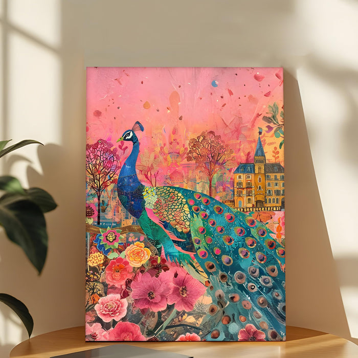 Peacock with Flower Vastu Wall Painting | Stretched Canvas Flower Wall Painting for Living Room, Bedroom, Home and Office Wall Décor (41x56 cm)