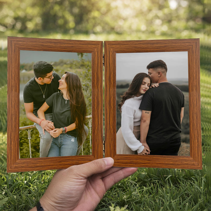 Art Street Folding Table Stand Valentine Couple Brown 5x7 Inch Photo Frame For Home Décor | Foldable Photo Frame with Acrylic Plexiglass | For Bedroom, Hallways, Office, Living Room (13x18 CM)