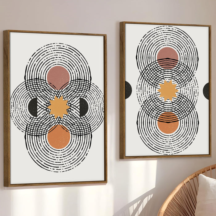 Boho Geometric Round Abstract Canvas Wall Painting Bohemian Large Wall Art Painting for Living Room Decoration, Stylish Large Wall Art Print for Wall Decor (Set of 2, 58x89 cm)