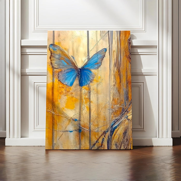 Large Stretched Canvas Painting, Panel Wall Art Print Blue Butterfly Framed Luxury Paintings for Home Decoration, Living room, Bedroom and Office Décor (Blue, 22x34 Inch)