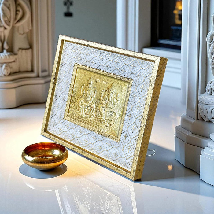Gold Plated Lakshmi and Ganesh Photo Frame, Silver and Gold God Photo Frames (6x5 inch)