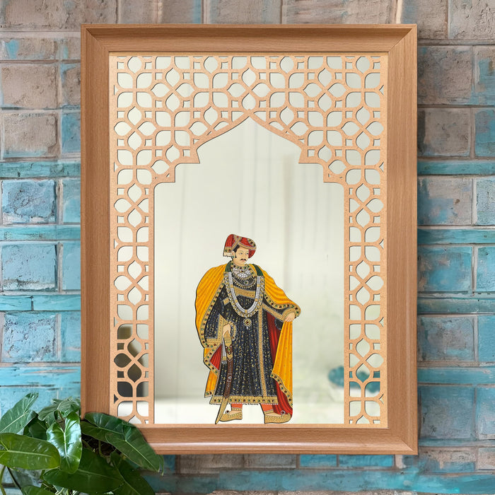 Art Street Pack of 2 Framed King and Queen Pichwai Art Jharokha Mirror Wall Decor Vastu Compliant Wall Hanging Mirror MDF Cutout Indian Traditional Ethnic for Living Room Bedroom 35x45 cm