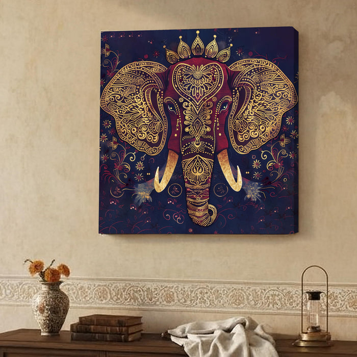 Stretched Canvas Indian Elephant Artwork for Wall Decoration Textured Painting 22x22 Inch