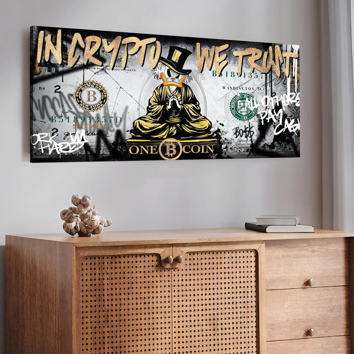 Bitcoin Crypto Pop Art Wall Painting | Modern Money & Cryptocurrency Stretched Canvas Artwork for Office, Studio & Living Room Décor, 22x46 Inch