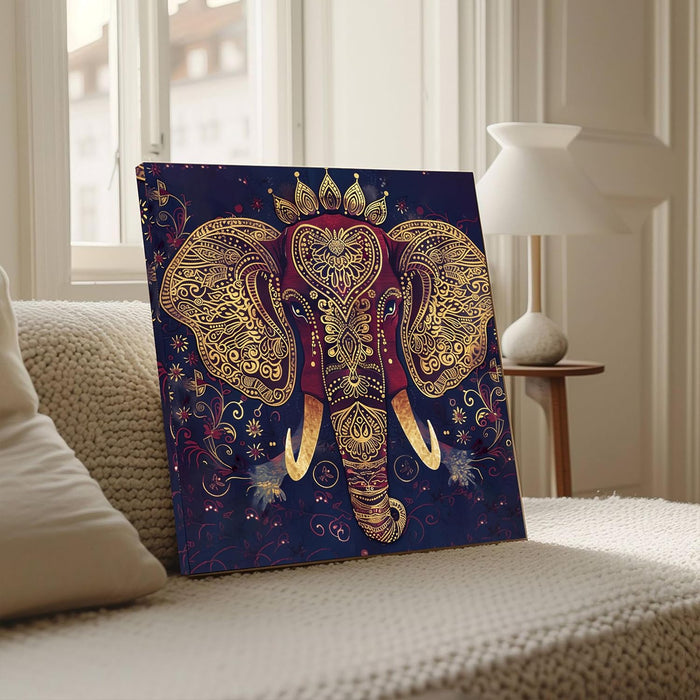 Stretched Canvas Indian Elephant Artwork for Wall Decoration Textured Painting 22x22 Inch