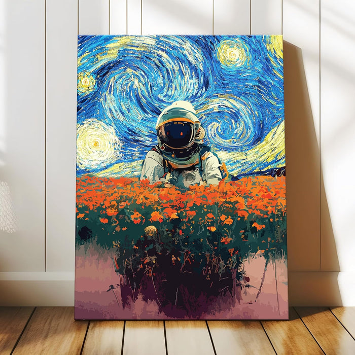 Art Street Stretched Canvas painting Space Astronaut Starry Night Graffiti Foral Wall Art for Home Decor, Living Room, Office.