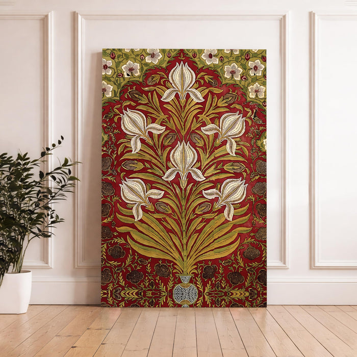 Royal Mughal Floral Stretched Canvas Painting For Living Room | Madhubani Buta Flower Stretched Canvas Wall Art For Livingroom Home Decor, Bedroom, Hallway's, Office, Hotel - 56x86 cm