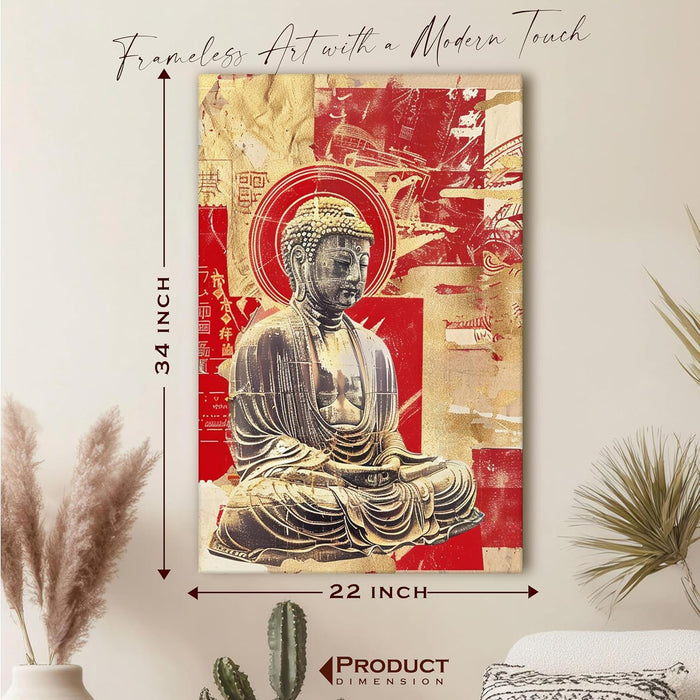 Abstract Buddha Figure Multicolor Spiritual Painting on Stretched Canvas – Frameless Unframed Gallery Wrap Canvas Wall Art 22x34 Inch