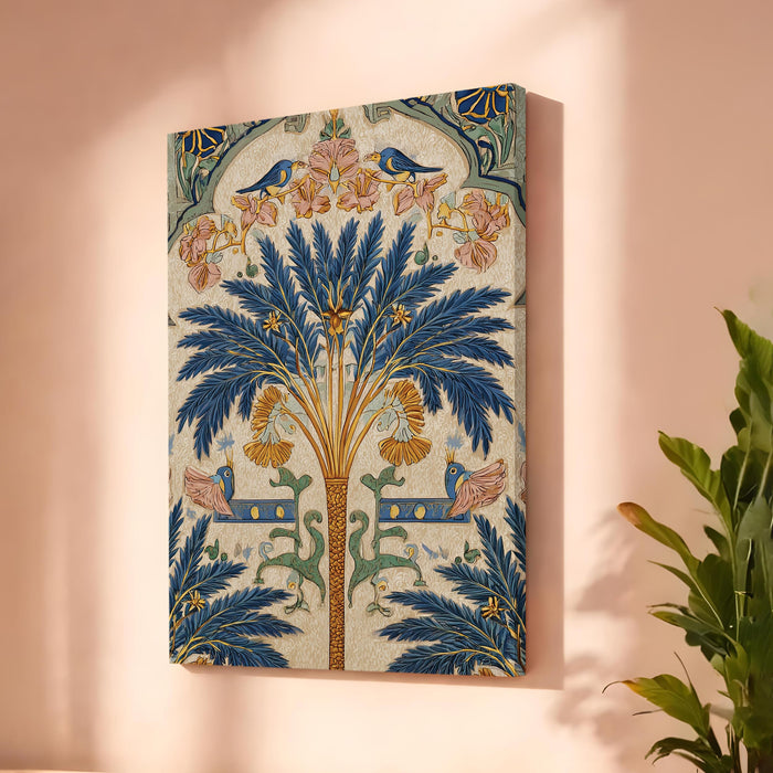 Mughal Botanical Stretched Canvas Painting For Living Room | Royal Palm Garden Stretched Canvas Wall Art For Livingroom Home Decor, Bedroom, Hallway's, Office, Hotel - 56x86 cm