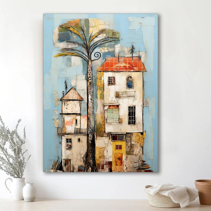 Abstract Artwork of a Leaf as Tree in Orange, Brown, and Beige | Digital Painting On Canvas Stretched on Wood (16x22 Inch)