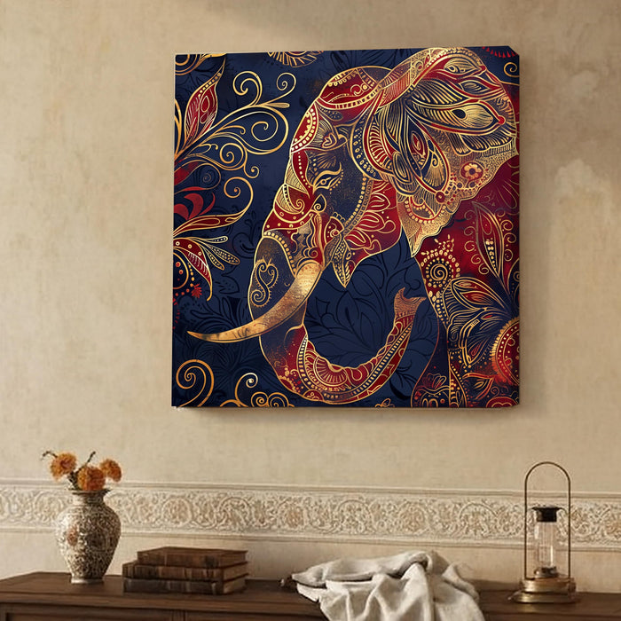 Stretched Canvas Floral Indian Elephant Artwork Textured Painting for Wall Decor 22x22 Inch