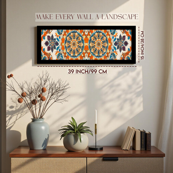 Flower Painting for Wall Decoration Traditional Indian Mughal Art Framed Luxury Paintings for Home Decoration, Living room, Bedroom and Office Decoration (99x38 CM)