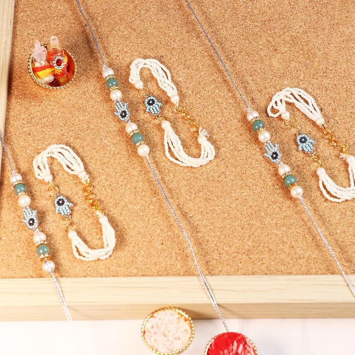 Rakhi Set for Brother and Bhabhi Premium Hand shape Rakhi with Roli and Chawal for Raksha Bandhan (Set of 3)