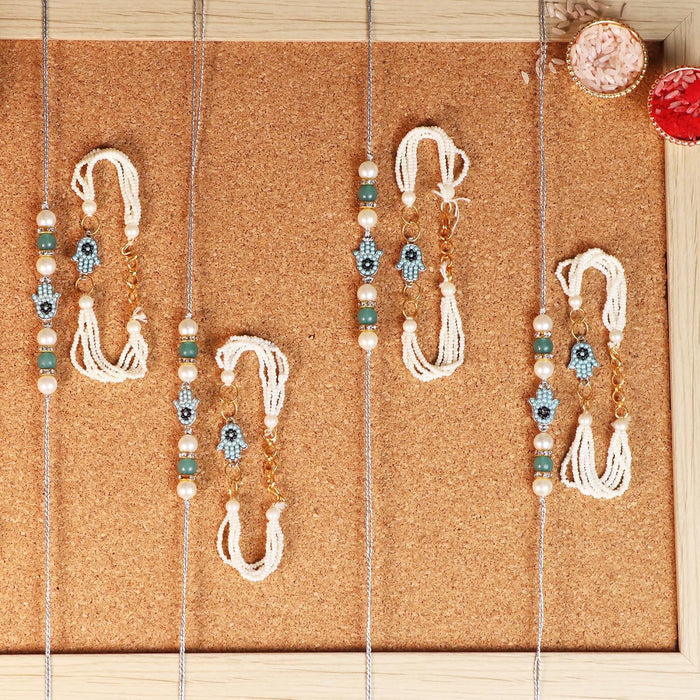 Rakhi Set for Brother and Bhabhi Premium Hand shape Rakhi with Roli and Chawal for Raksha Bandhan (Set of 3)