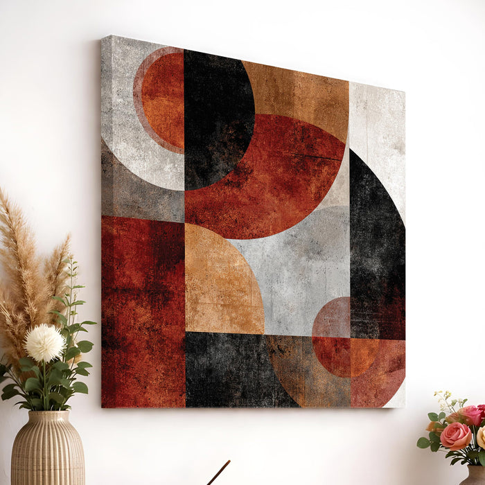 Geometric Abstract Stretched Canvas Painting For Living Room | Modern Rustic Wall Art Large Canvas Painting For Livingroom Home Decor, Bedroom, Hallway's, Office, Hotel - 86x86 cm