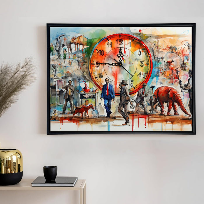 Landscape abtract water color Multicolor Framed Canvas wall art With Clock | Painting with clock, 43x58 cm