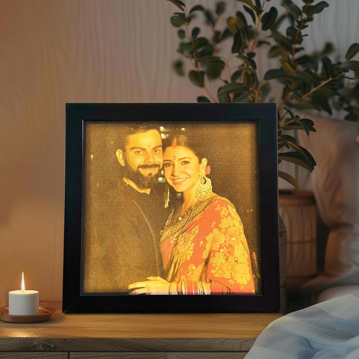 LED Photo Frame with Backlight, Gold (8x8 Inch), Back Light Photoframe.