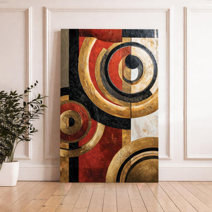 Abstract Metallic Circle Stretched Canvas Painting For Living Room | Luxury Geometry Orbital Stretched Canvas Wall Art For Livingroom Home Decor, Bedroom, Hallway's, Office, Hotel - 56x86 cm
