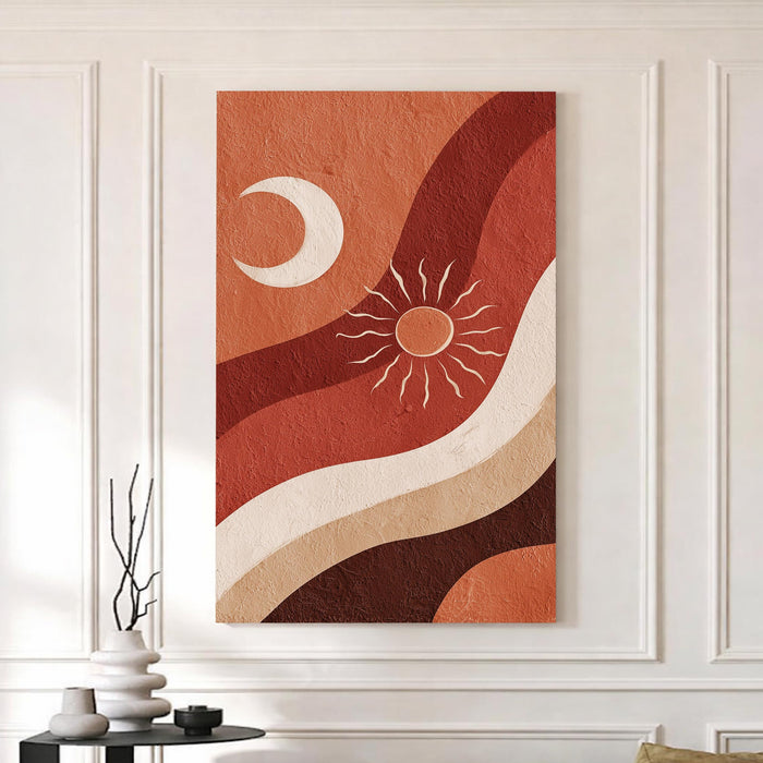 Boho Moon and Sun Stretched Canvas Painting For Living Room | Abstract Desert Stretched Canvas Wall Art For Livingroom Home Decor, Bedroom, Hallway's, Office, Hotel - 56x86 cm