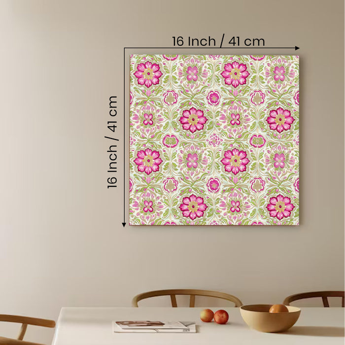 Mughal Flower Miniature Painting for Wall Decoration | Flower Canvas Wall Painting for Living Room, Bedroom, Home and Office Wall Decor (41x41 Cm)