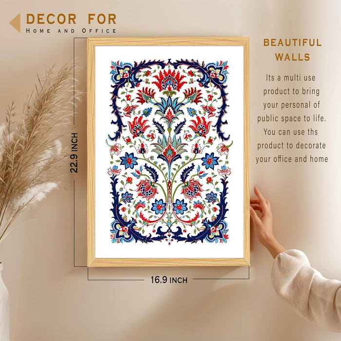 Turkish Floral Art Print, Wall Decorative Art Prints Framed Painting (17x23 Inch)