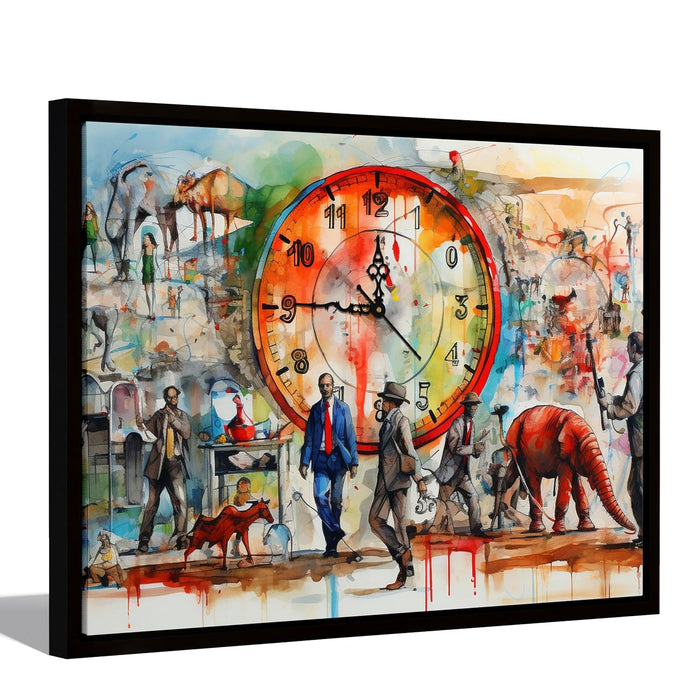 Landscape abtract water color Multicolor Framed Canvas wall art With Clock | Painting with clock, 43x58 cm