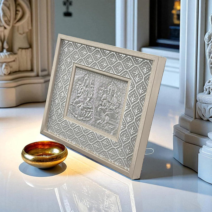 Silver Plated Lakshmi and Ganesh Photo Frame, Silver and Gold God Photo Frames (6x5 inch)