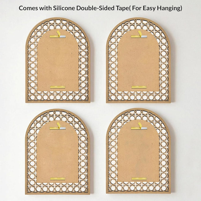 Boho Wall Decor Pack of 4 MDF Floral Wall Hanging with Quatrefoil Jali Pattern 3D Boho Art Cutouts Wall Art 21x25 cm