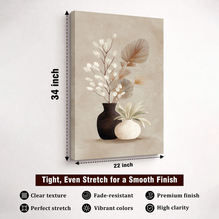 Boho Vase Pampas Stretched Canvas Painting For Living Room | Neutral Decor Stretched Canvas Wall Art For Livingroom Home Decor, Bedroom, Hallway's, Office, Hotel - 56x86 cm