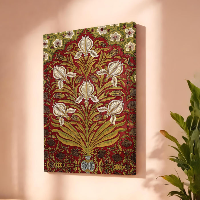 Royal Mughal Floral Stretched Canvas Painting For Living Room | Madhubani Buta Flower Stretched Canvas Wall Art For Livingroom Home Decor, Bedroom, Hallway's, Office, Hotel - 56x86 cm