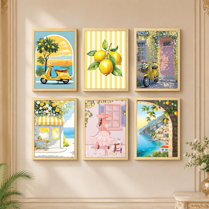 Wall scenery painting for wall decoration, Amalfi coast Summer Vibes Sea wall scenery for living room, Wall Art for Bedroom, Office & Home Decor (Set of 6, 13x9 inch)