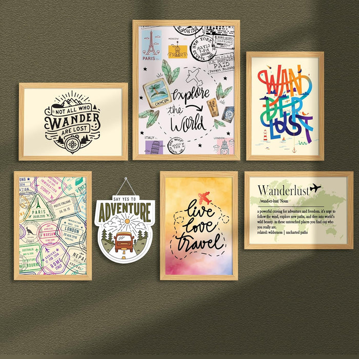 Set of 7 Travel & Explore World Framed Wall Art Print, World Famous Cities Theme Framed Wall Posters (Size: 1 MDF, 9.3x12.7 & 12.7x17.5 Inch)