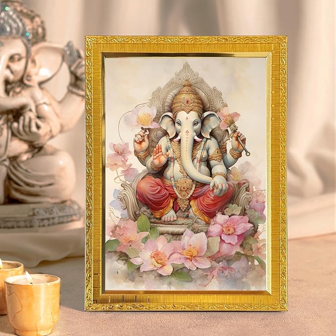 Religious Photo Frame, Poster for Pooja, Gold Plated God Photo Frames (Size: 5.8 x 7.8 Inch, Gold)