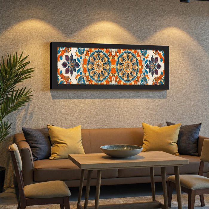 Flower Painting for Wall Decoration Traditional Indian Mughal Art Framed Luxury Paintings for Home Decoration, Living room, Bedroom and Office Decoration (99x38 CM)